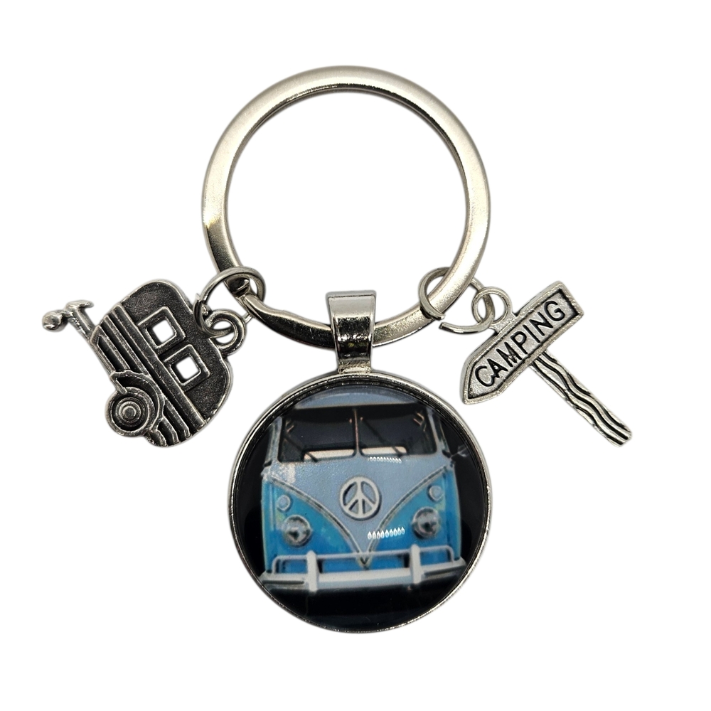 Keychain Retro Van Light Blue Volkswagen Bus Peace Sign - Picture 5 of 9